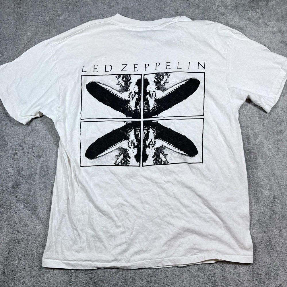 Vintage Led Zeppelin Single Stitch Band T Shirt XL White Rock Graphic Tee RARE